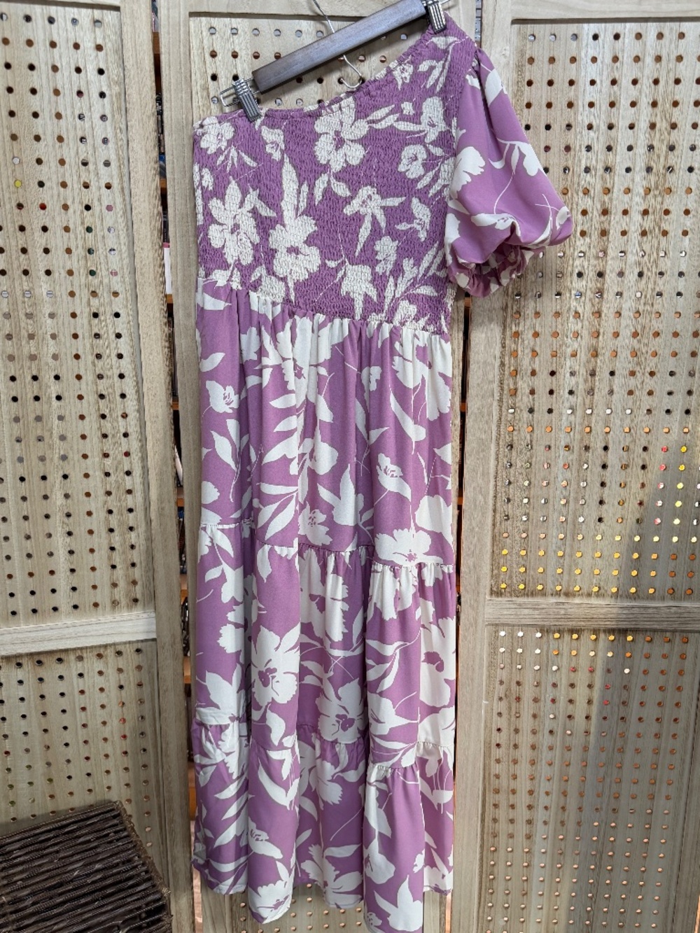 Romantic Floral Halter Maxi Dress Pink Purple Tiered Boho Size L